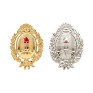Escudo gorra oficial (dorado / níquel) — Policía de la Provincia de Buenos Aires — Multifuerzas Ponasso